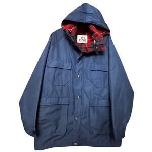 Woolrich‎ Vtg Blue Barn Coat Red Wool Plaid Lining 1960’s Men Sz L USA Gorpcore